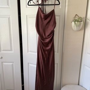 BHLDN saylor cowl neck satin maxi dress formal chocolate brown size large